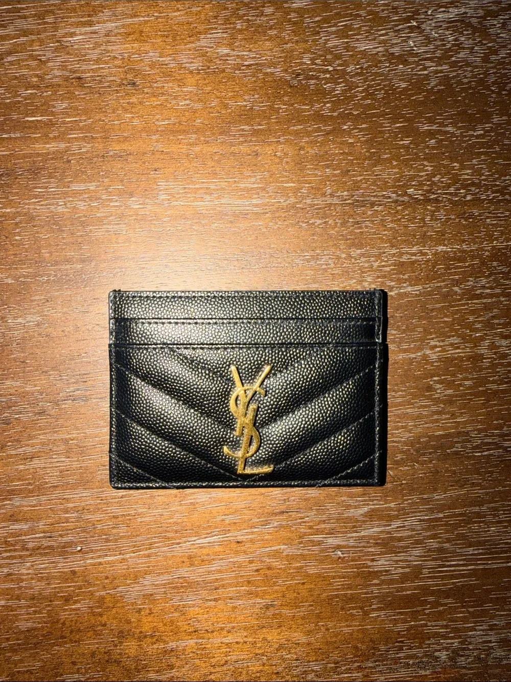 Saint Laurent Black Leather Card Case with Gold YSL Logo